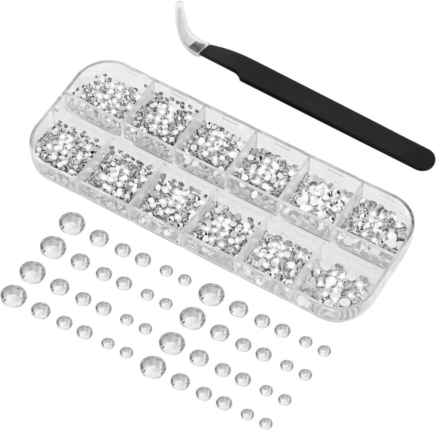 Ely D 3000PCS Clear Nail Rhinestones Flat Back Gems Round Crystal Rhinestone 6 Sizes with Pick Up Tweezer Diamonds for Face Jewels Makeup Clothes Nail Art Shoes Crafts Bags DIY