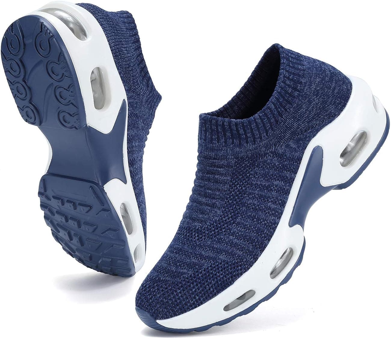 DimaiGlobal Women's Walking Shoes Sock Sneakers Slip On Comfort Mesh Fashion Cushion Lady Girls Modern Jazz Dance Easy Shoes Wedge Platform Loafers Blue
