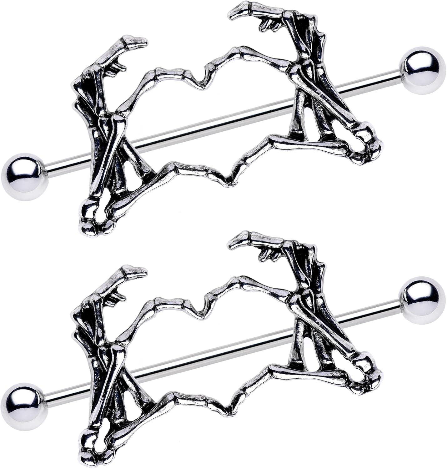 Body Candy Nipplerings Piercing Women 14G 1 1/2" Stainless Steel Skeleton Heart 2Pc Dangle Nipple Ring Set 38mm