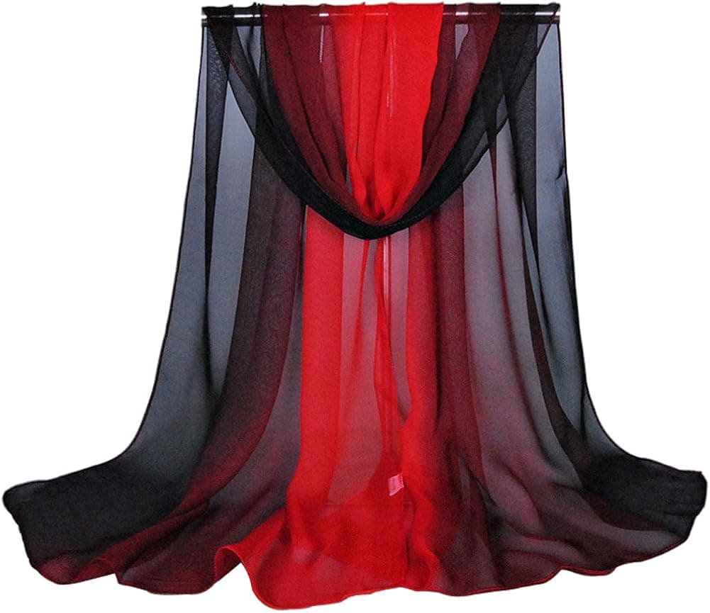 GOFINEE Women Soft Lightweight Chiffon Neck Scarf Head Hair Wrap Red&Black