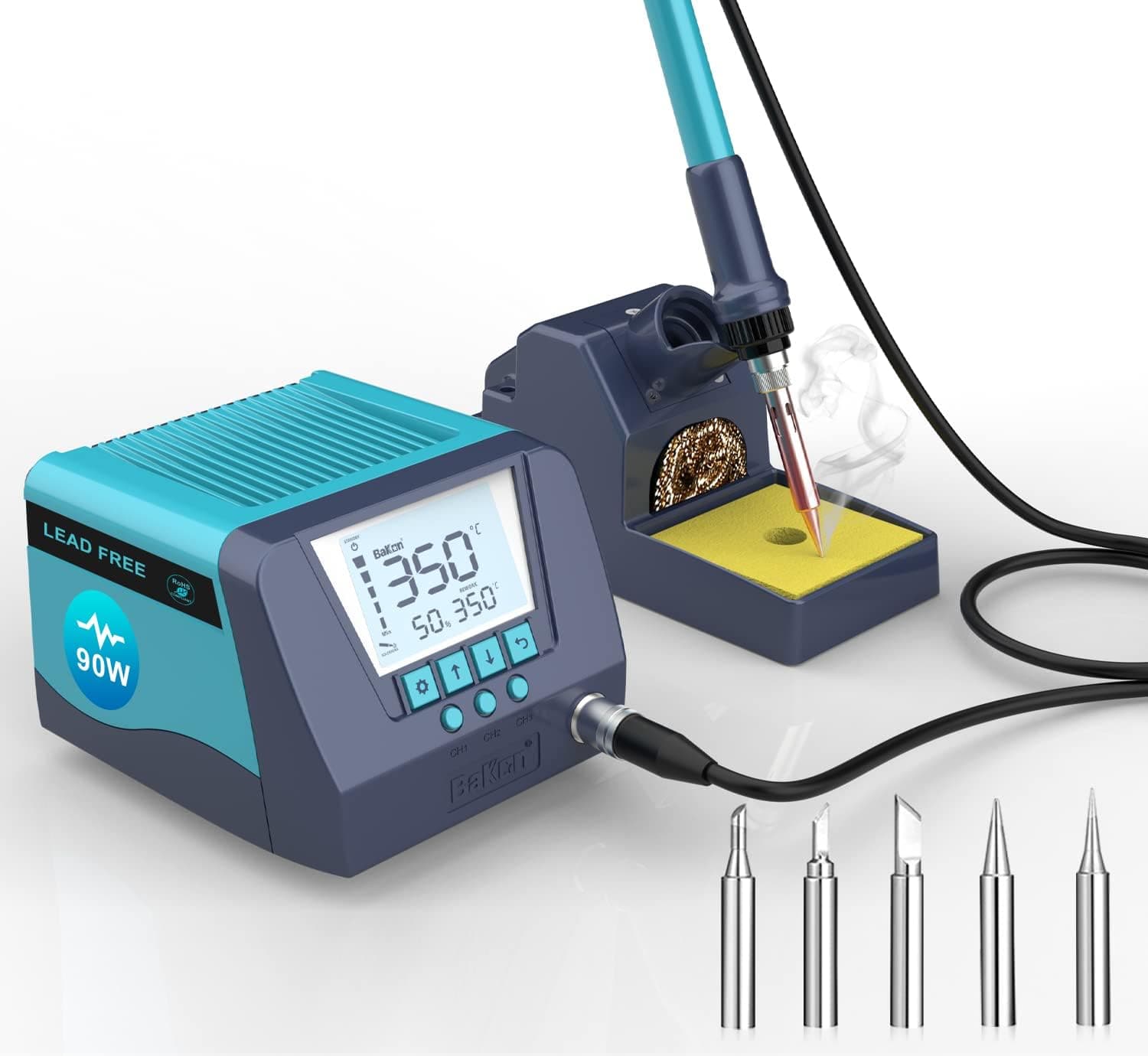 BAKON BK90 Solder Iron Station, 90W Soldering Station, Auto Sleep Password Lock, 110V Multi Function Soldering Iron Kit, Fast Heating, DIY Repair Tools, 5 Solder Tips for Hobby Welding