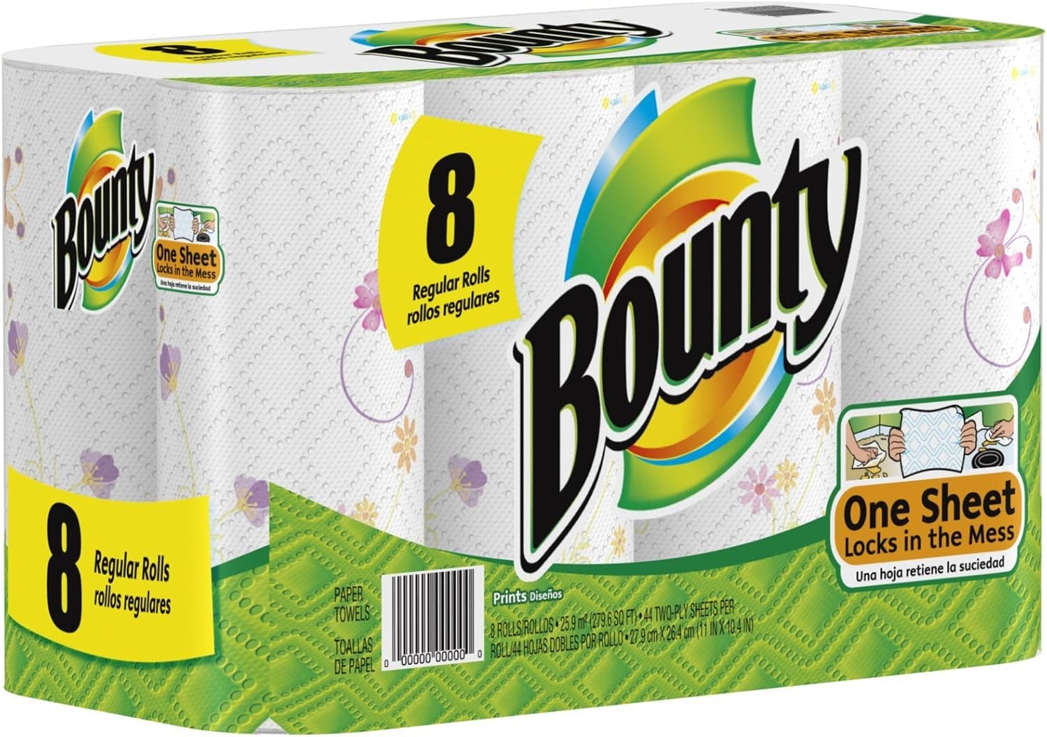 Bounty Paper Towels, Prints, Regular Roll - 8 pk