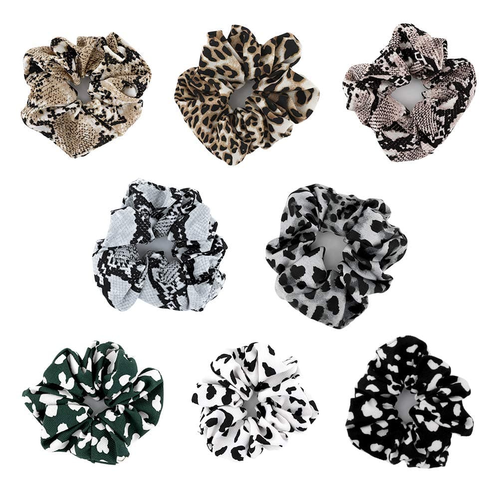 Lewondr Hair Scrunchies, [8 PACK] Soft Chiffon Hair Bands Elastic Hair Ties Animal Print Scrunchies Ponytail holder Hair Accessories for Women and Girls - Colorful Snake Pattern