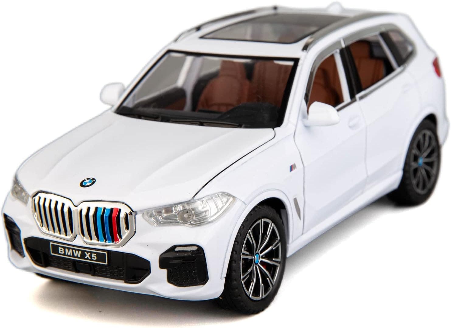BDTCTK 1:24 Compatible for BMW X5 SUV Model Car Toy, Zinc Alloy Pull Back Toy car with Sound and Light for Kids Boy Girl Gift(White)