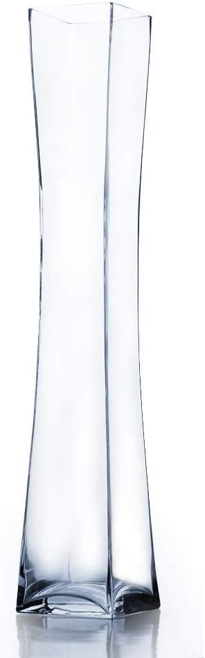 WGV Tall Masterpiece Glass Vase, 4.5" W x 25.6" H, (Multiple Sizes Choices) Clear Large Block Gathering Concaved Floral Centerpiece, Wedding Event Home Decor, 1 Piece (VXV0426)
