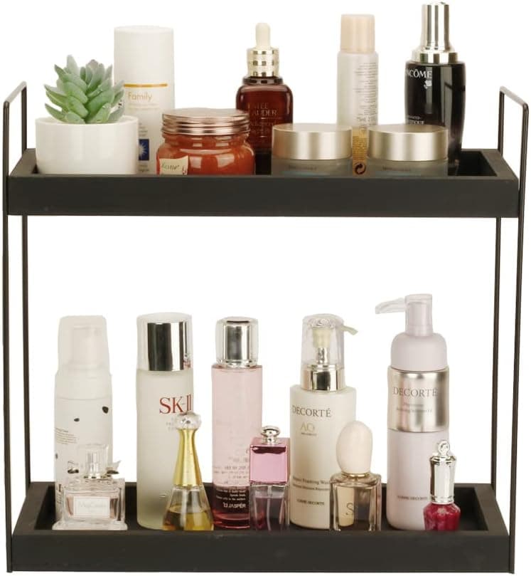 2 Tier Bathroom Counter Organizer, Solid Wood Bathroom Storage Tray for Counter Standing Rack, Cosmetic Holder, Kitchen Spice Rack, Vanity organizer, Perfume Holder for Bathroom, Kitchen, Dresser Top