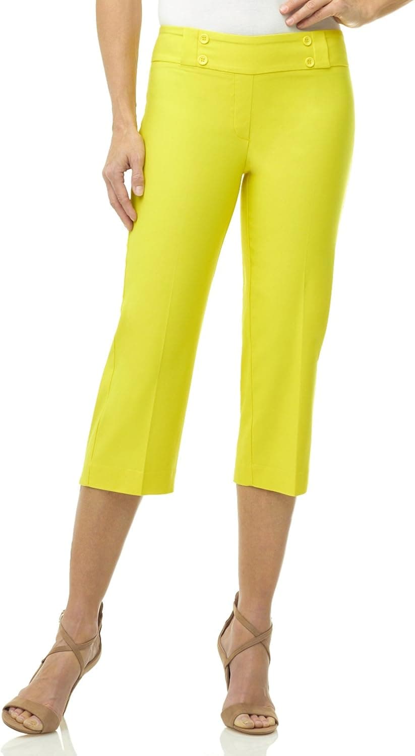 Rekucci Women's Ease into Comfort Capri with Button Detail (12, Pineapple Yellow)