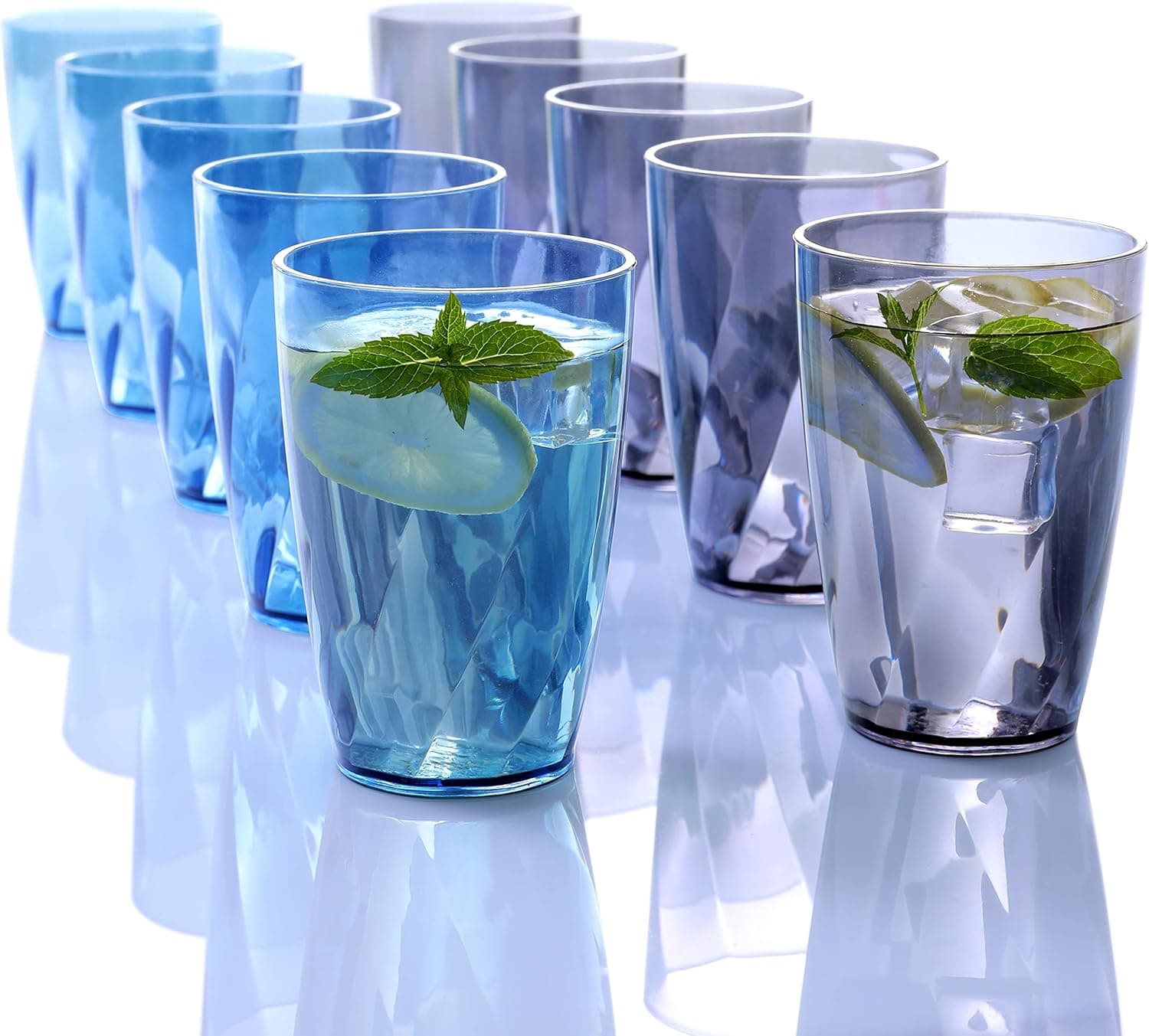 G Store Unbreakable Plastic Water Cup, 10 Piece Set, 16 oz, Large Water Cup (Blue. Gray)