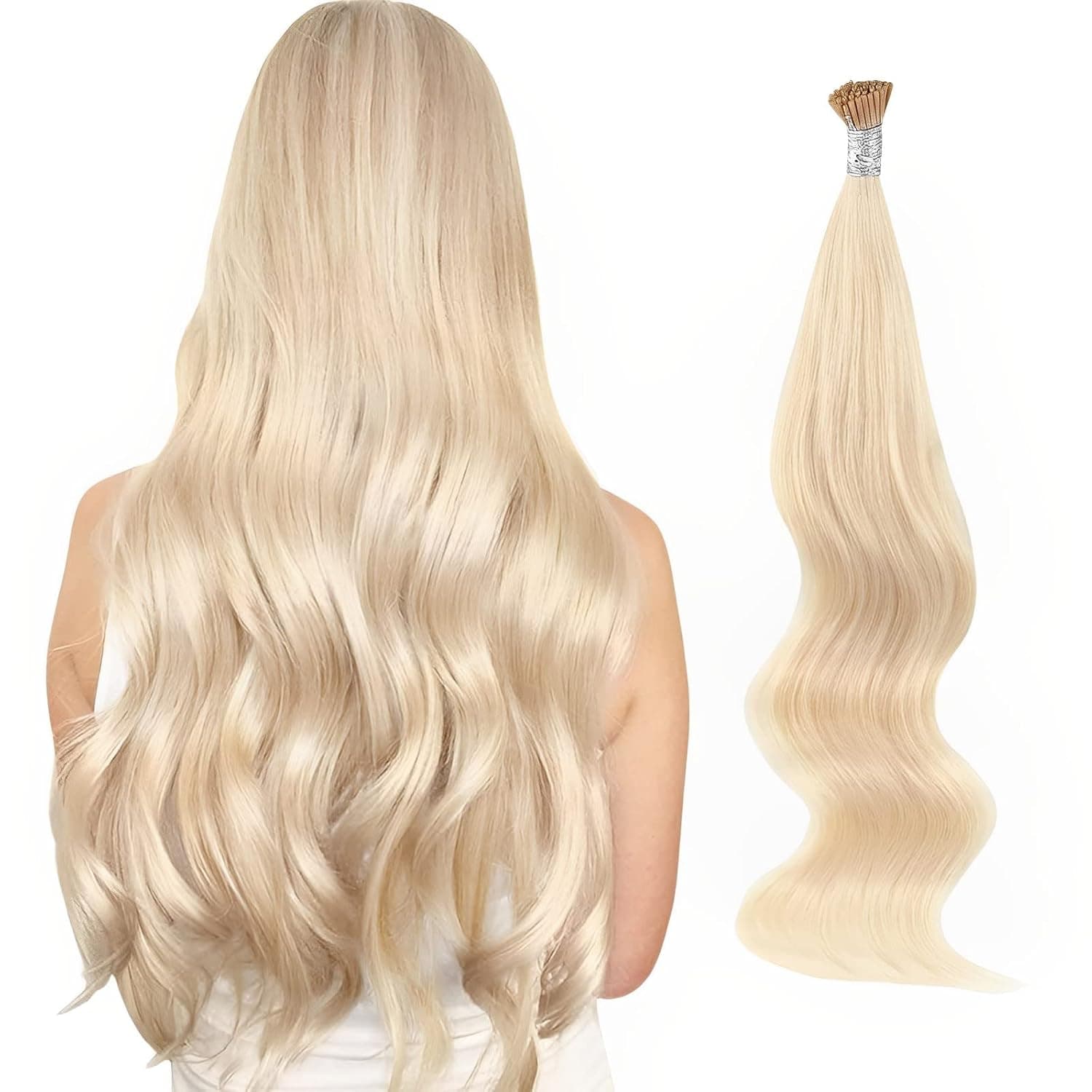 ABH AmazingBeauty Hair I Tip Hair Extensions Human Hair 24 Inch #60 Platinum Blonde Cold Fusion Tip Hair Extensions Invisible Silky Straight Pre Bonded Hair Extensions Human Hair 50strands 50 Grams