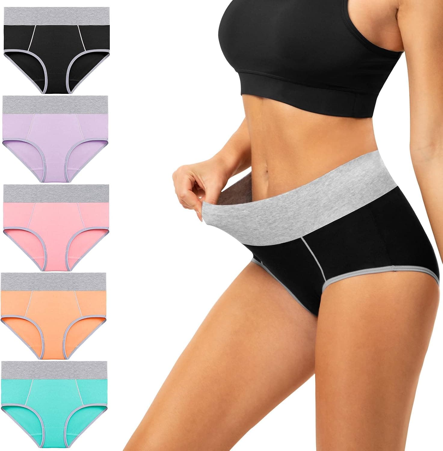 habibee Women's Underwear Cotton Panties for Women High Waisted Stretch Soft 5 Pack