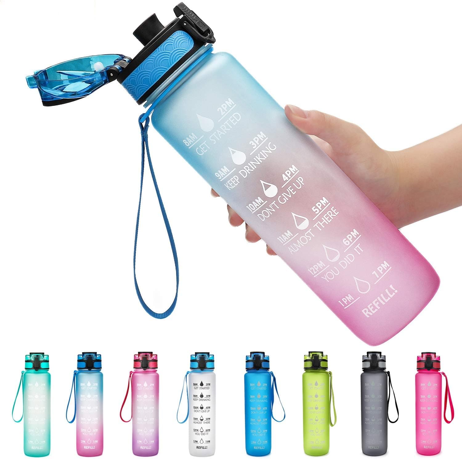 NeBaee Tritan Sports Water Bottle 1000ml Blue-pink