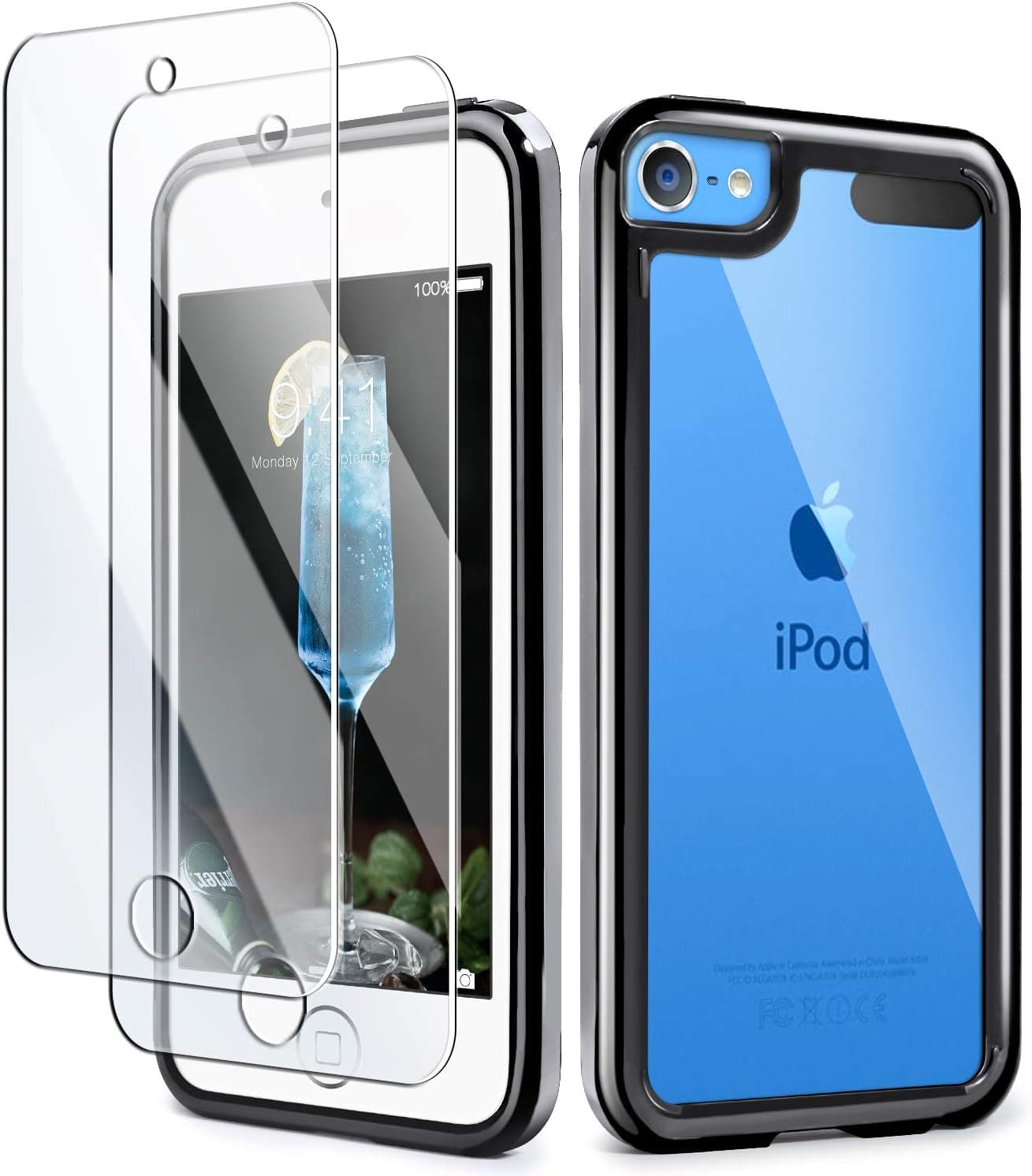 iPod Touch 7th Generation Case, IDWELL Touch 6 Touch 5 Case with 2 Screen Protectors, Clear Slim Soft TPU Black Bumper Case for iPod Touch 7G 2019 Released/6G 2015 Released/5G(HD Clear-Black)
