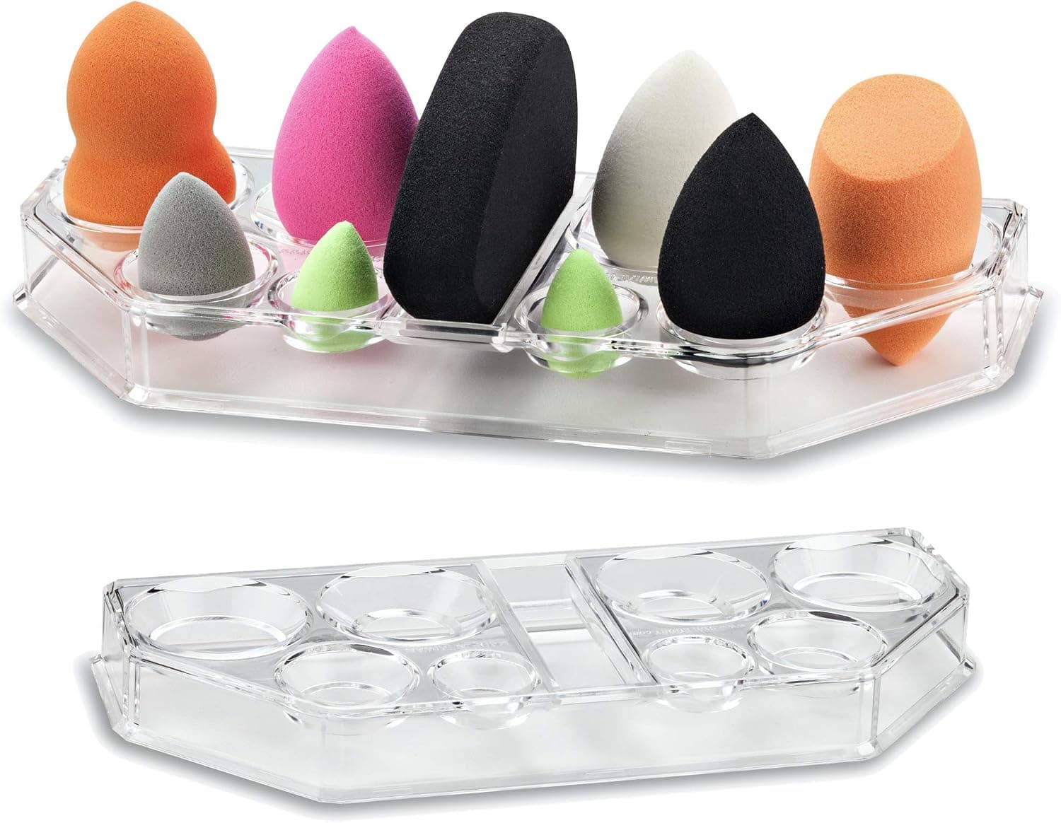 byAlegory Acrylic Makeup Beauty Blending Sponge Organizer Drying Tray Stand | 9 Space Storage Container Fits All Brands of Foundation Blending Sponges - Clear