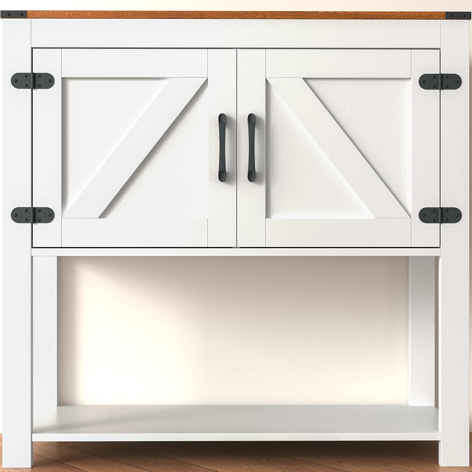 Cozy Castle Farmhouse Coffee Bar Cabinet, Buffet Table with 2 Doors, Accent Buffet Storage Cabinet for Entryway, Kitchen, Bathroom, White