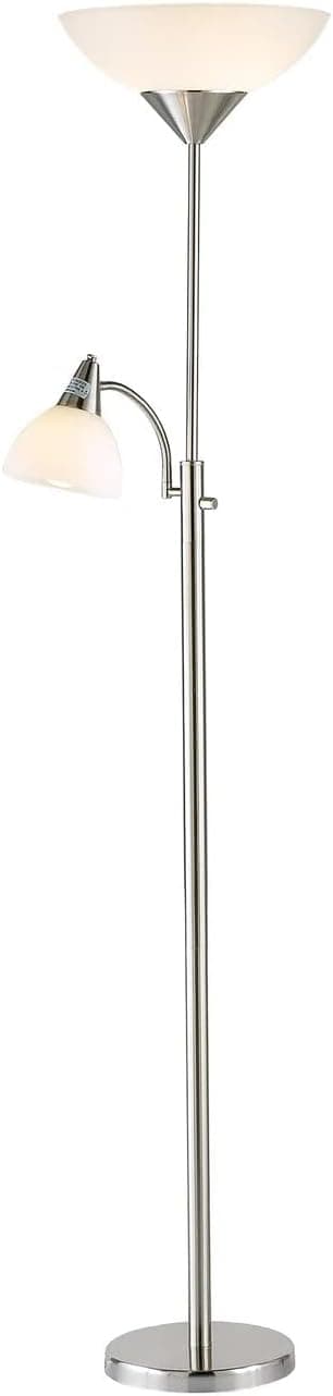 Adesso 7202-22 Piedmont 300W Combo Torchiere, 71 in, 2 x 150 W Incandescent/equiv. LED & 60W Incandescent Reading Light, Brushed Steel, 1 Floor Lamp