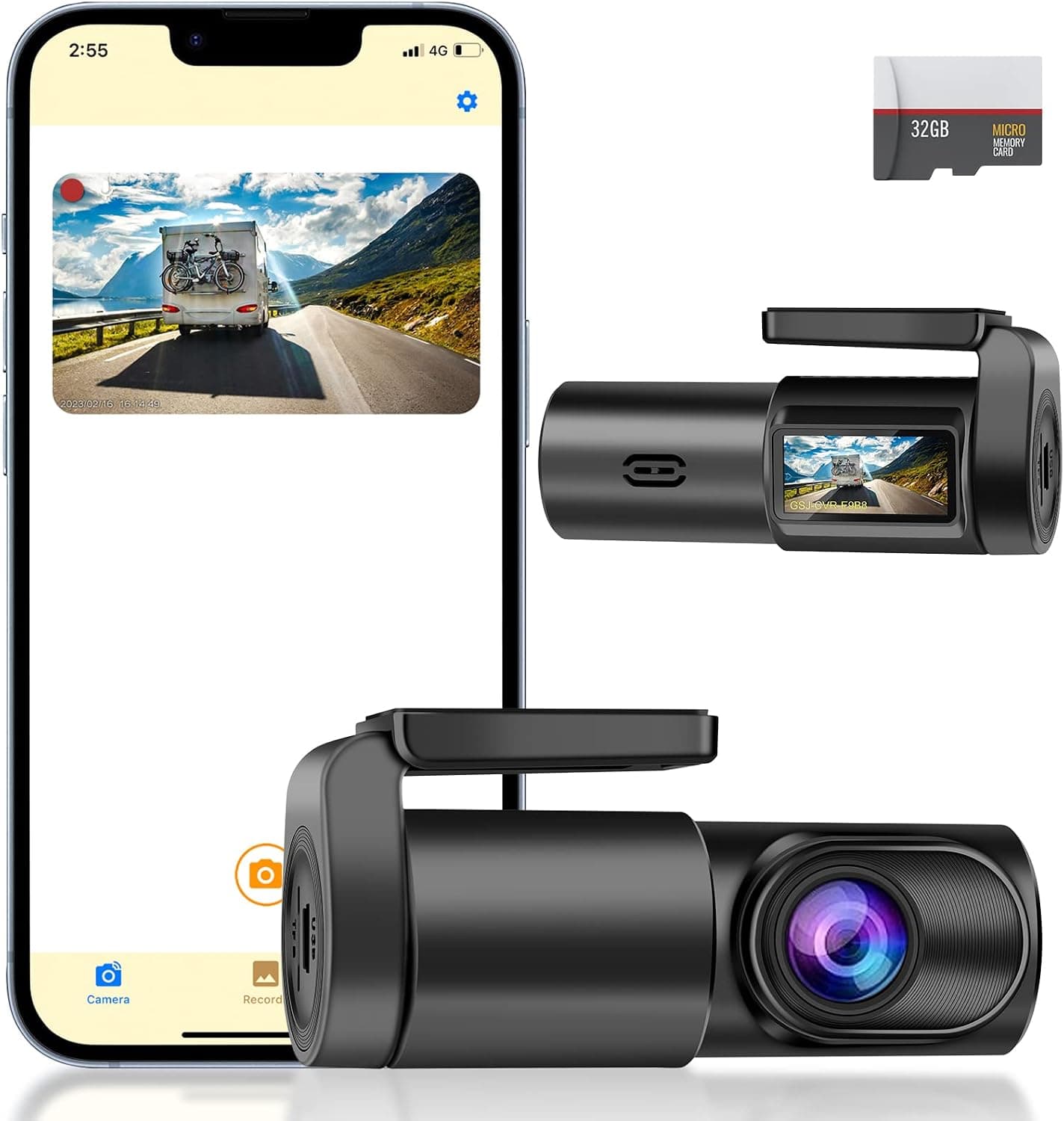 Dash Cam Front, WiFi 1080P Dash Camera for Cars, Mini Car Camera with 140° Wide Angle, 360 Degree Rotation Shot, Night Vision, WDR, G-Sensor, Loop Recording, 24H Parking Monitor, Support 128GB Max