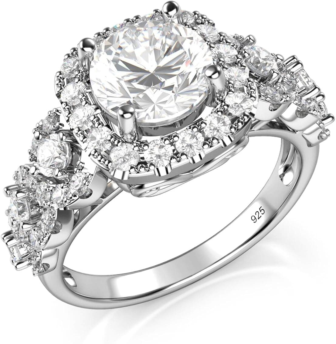 Metal Factory Sterling Silver 925 Round Brilliant CZ Cubic Zirconia Halo Engagement Ring