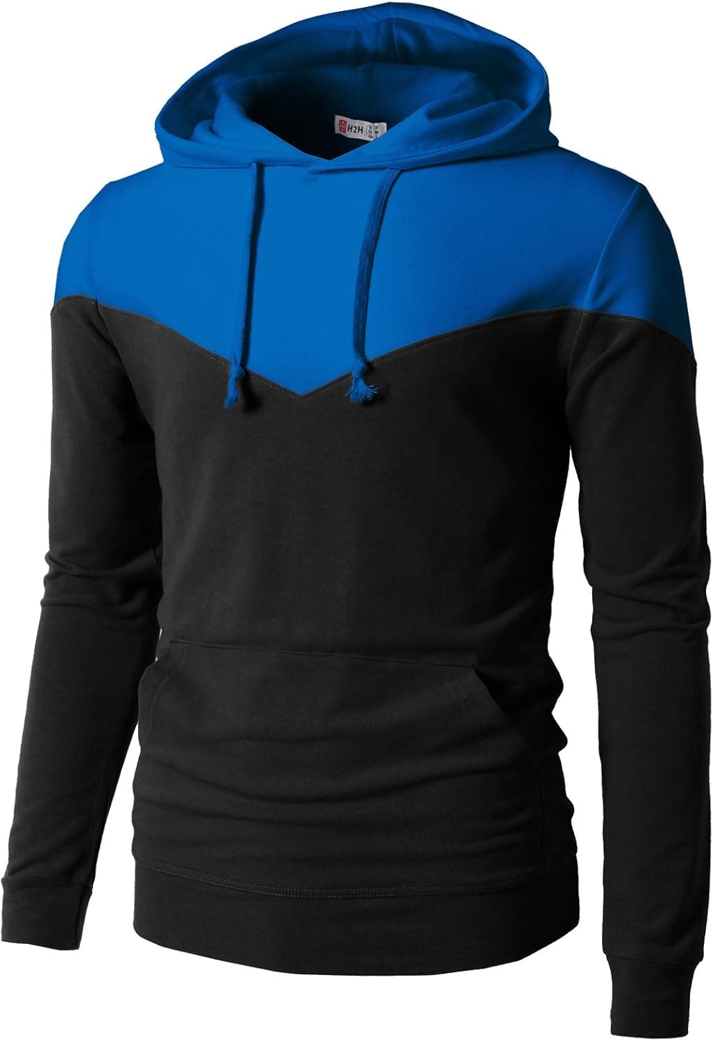 H2H Mens Casual Slim Fit Long Sleeve Color Block Hoodie with V- Design line BlackBlue US XL/Asia 2XL (CMTTL074)
