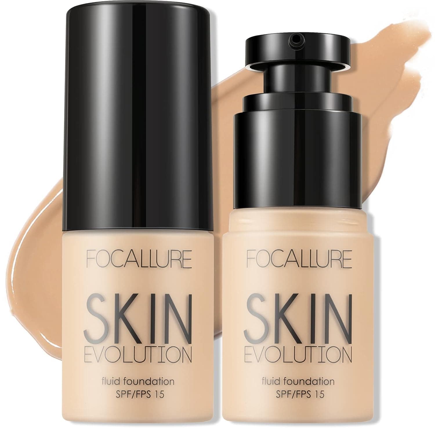 FOCALLURE 2 Pcs Liquid Foundation, Skin Evolution Foundation + Concealer, Full Coverage Foundation Makeup, Durable, Waterproof, Oil-Control, Hides Wrinkles & Lines, Warm Ivory