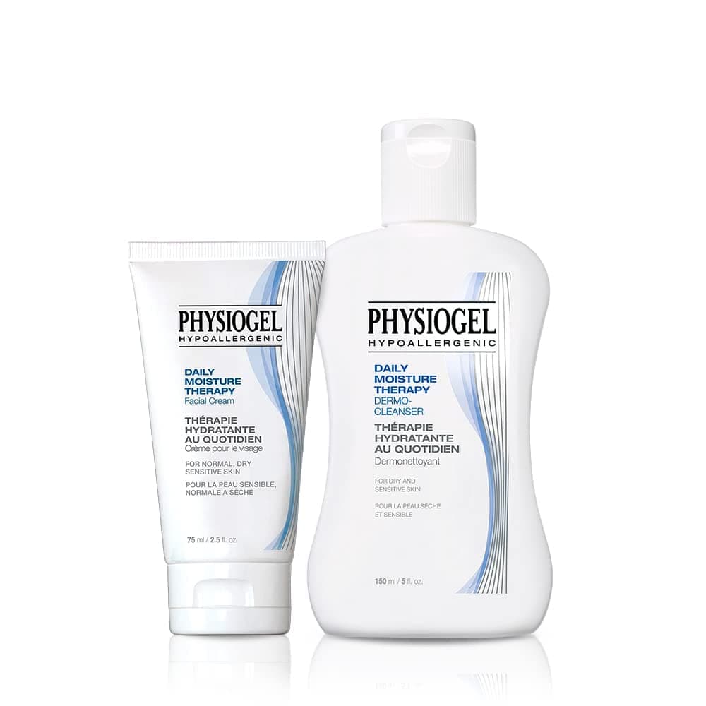 Physiogel Daily Moisture Therapy Face Cream (2.5 fl oz) & Cleanser (5.1 fl oz) Bundle | 72hr Moisturizerizing, Low-irritant, Fragrance Free | PH balanced & Vegan Gentle | Suitable for All Skin Type