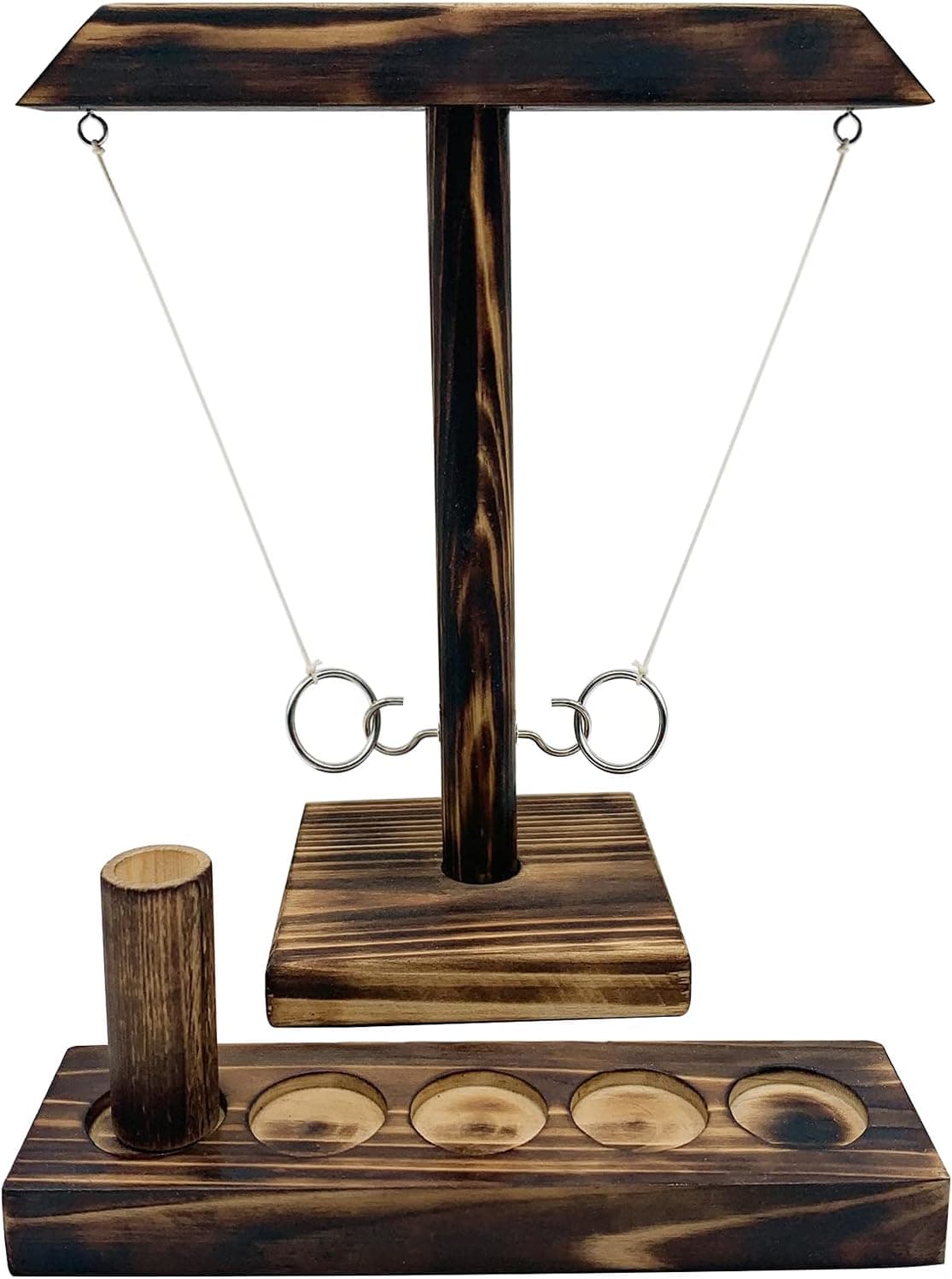JAEZZIY Ring Games, Handheld Board Game with Ladder Bundle, Handmade Wooden Hooks Interactive Fast-Paced Games (Wood-Square)
