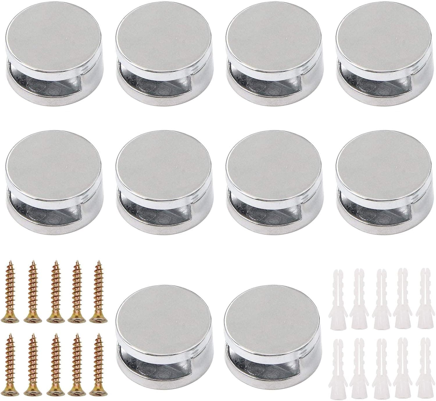10 Pieces of Mirror Holder, Zinc Alloy Round Glass Clamp Fixing Clamp, Wall Hanging Mirror Bracket Bathroom Mirror Support Plate Nail Mirror Fixing Fittings,Fixed 3 to 6mm Thick Mirror