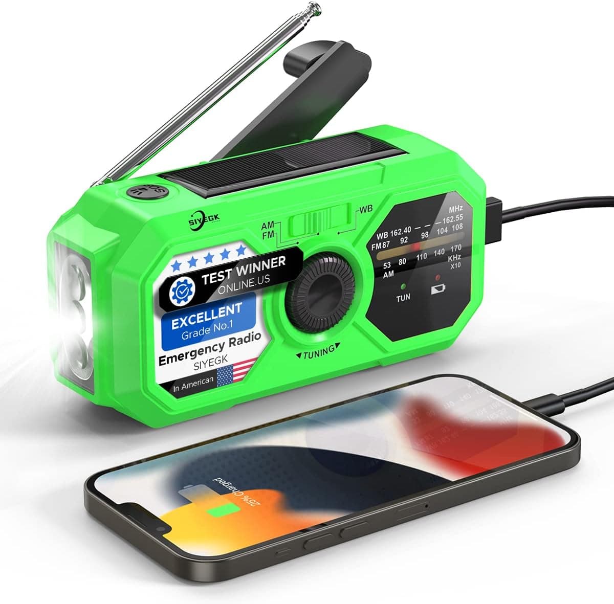 Emergency Hand Crank, Battery Power Solar Weather Alert Radios for Emergencies Radio Portable NOAA/Am/Fm 3500Mah Power Bank with Cell Phone Charger, with Flashlights Weather Radio Survive