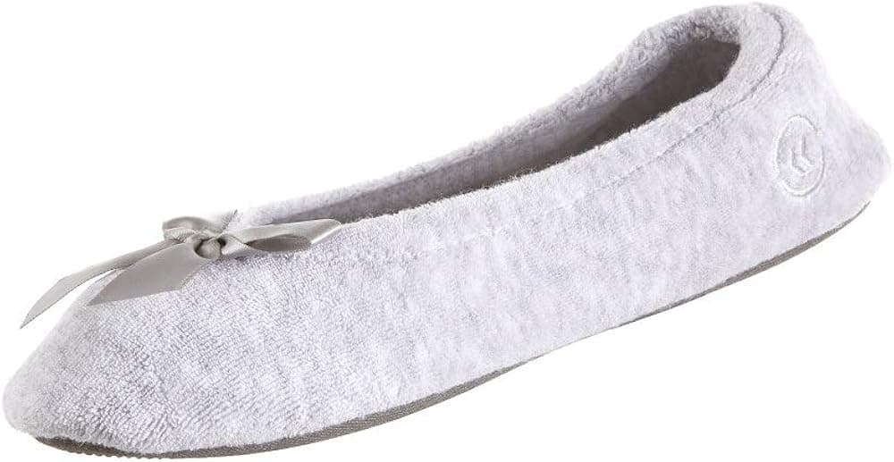 isotoner womens Terry Ballerina Slipper With Bow for Indoor/Outdoor Comfort