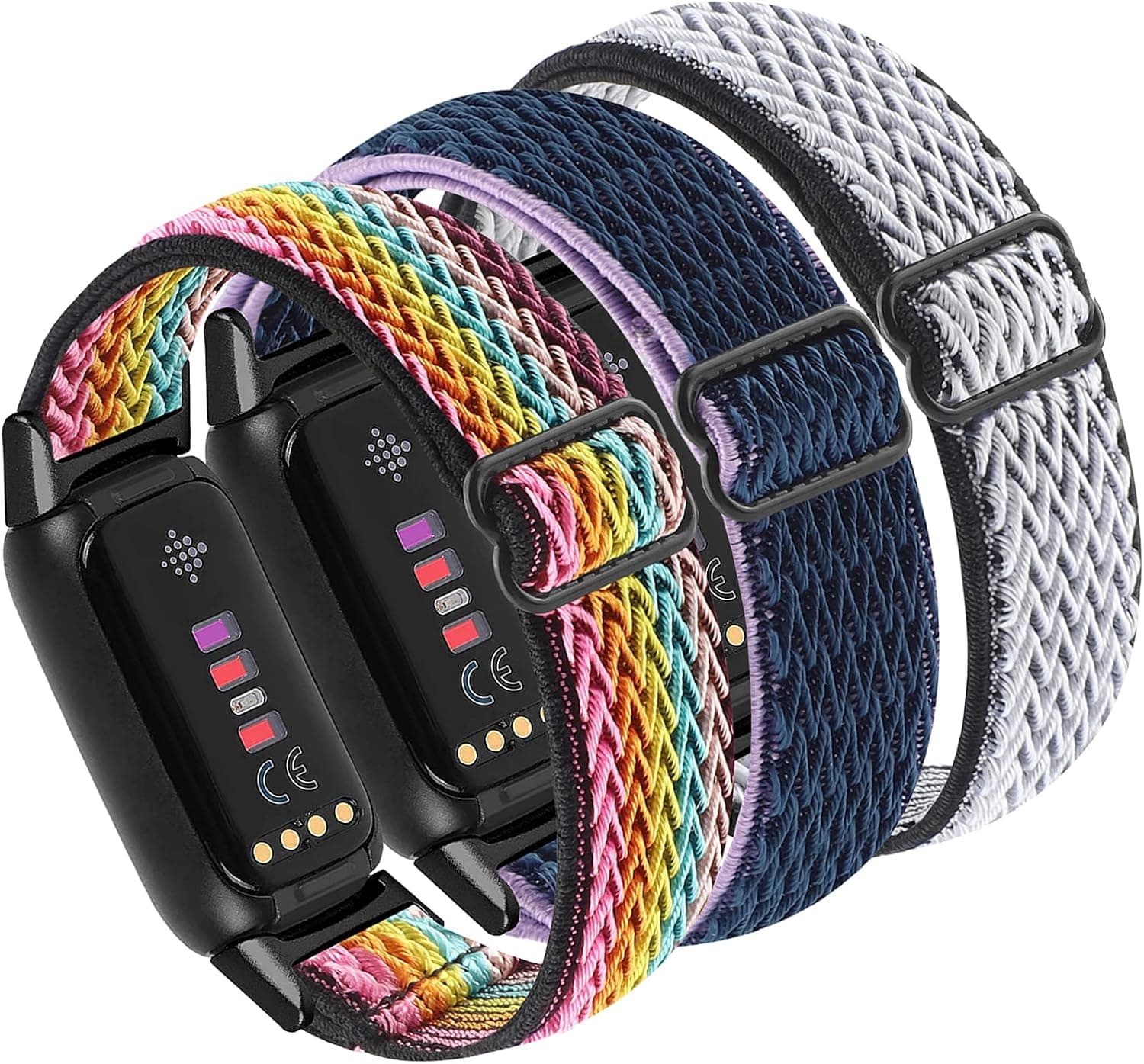 Elastic Nylon Sport Bands Compatible with Fitbit Luxe Band Fitness Smart Watch, 3 Pack Adjustable Stretchy Soft Slim Narrow Flexible Bands, Replacement Solo Loop Wristband for Women Men