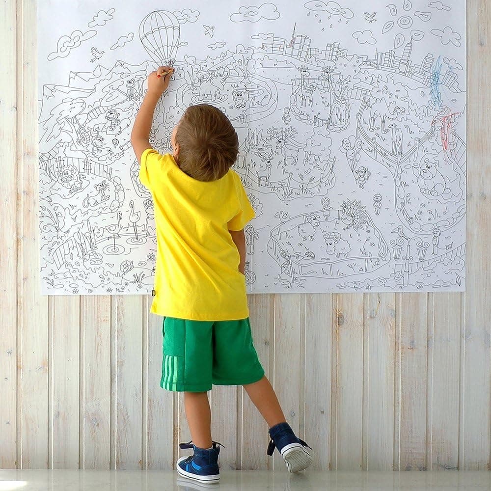 Big giant coloring poster colorings for children Zooland. Coloring pages for kids and adults. Color me posters for family (33.08 x 46.5 in)