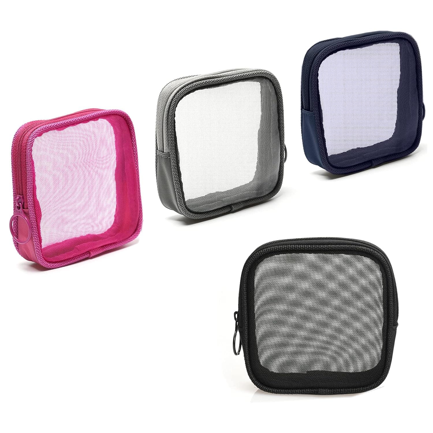 patu Mesh Travel Toiletry Bag, Transparent Standing Pouch, Portable Shaving Washing Kits Organizer, Personal Care Trip Case, 4 Packs, Size S, Color