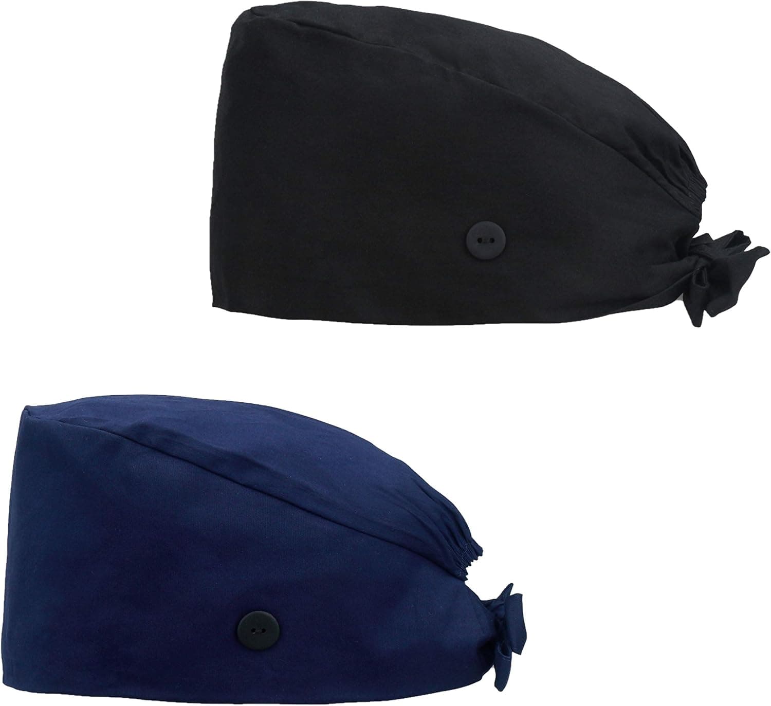 QBA Adjustable Working Cap with Button, 2 PCS, Cotton Working Hat Sweatband, Elastic Bandage Tie Back Hats for Women & Men, One Size, Black + Navy