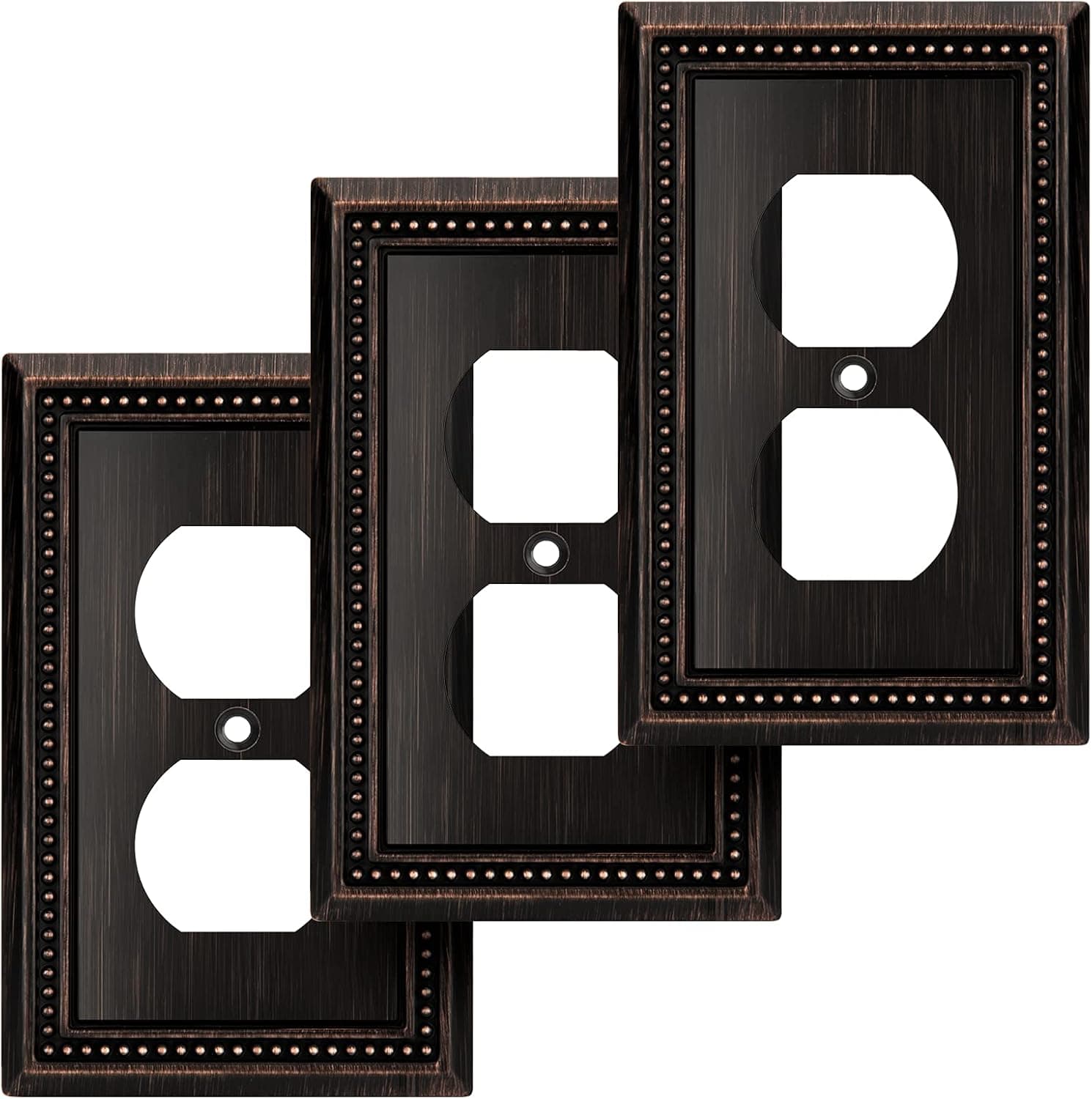 Henne Bery Sunken Pearls Decorative Wall Plate Switch Plate Outlet Cover (Single Duplex, 3 Pack, Aged Bronze)