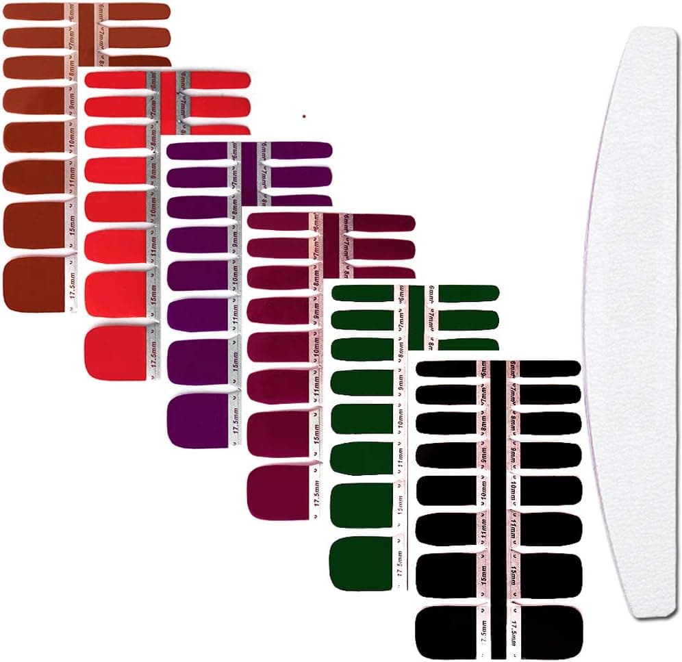 WOKOTO 6 Sheets Adhesive Toenail Art Polish Stickers Tips Solid Color Manicure Design Nail Wraps Decal Strips Set With 1Pc Nail File