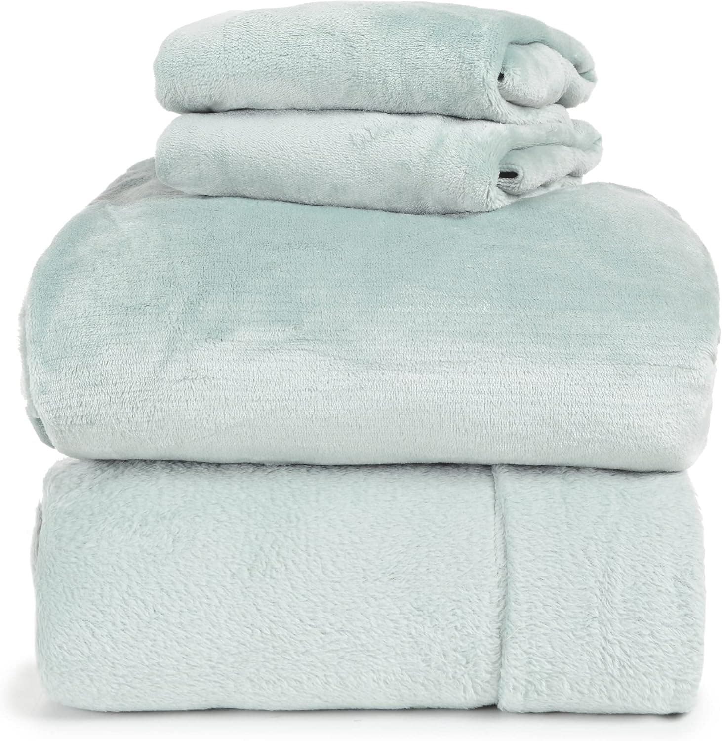 Spyder Plush Warm Fleece Sheets Set - Microfiber Flannel with Pillow Case, Flat Sheets, Fitted Sheets - King Ice Blue