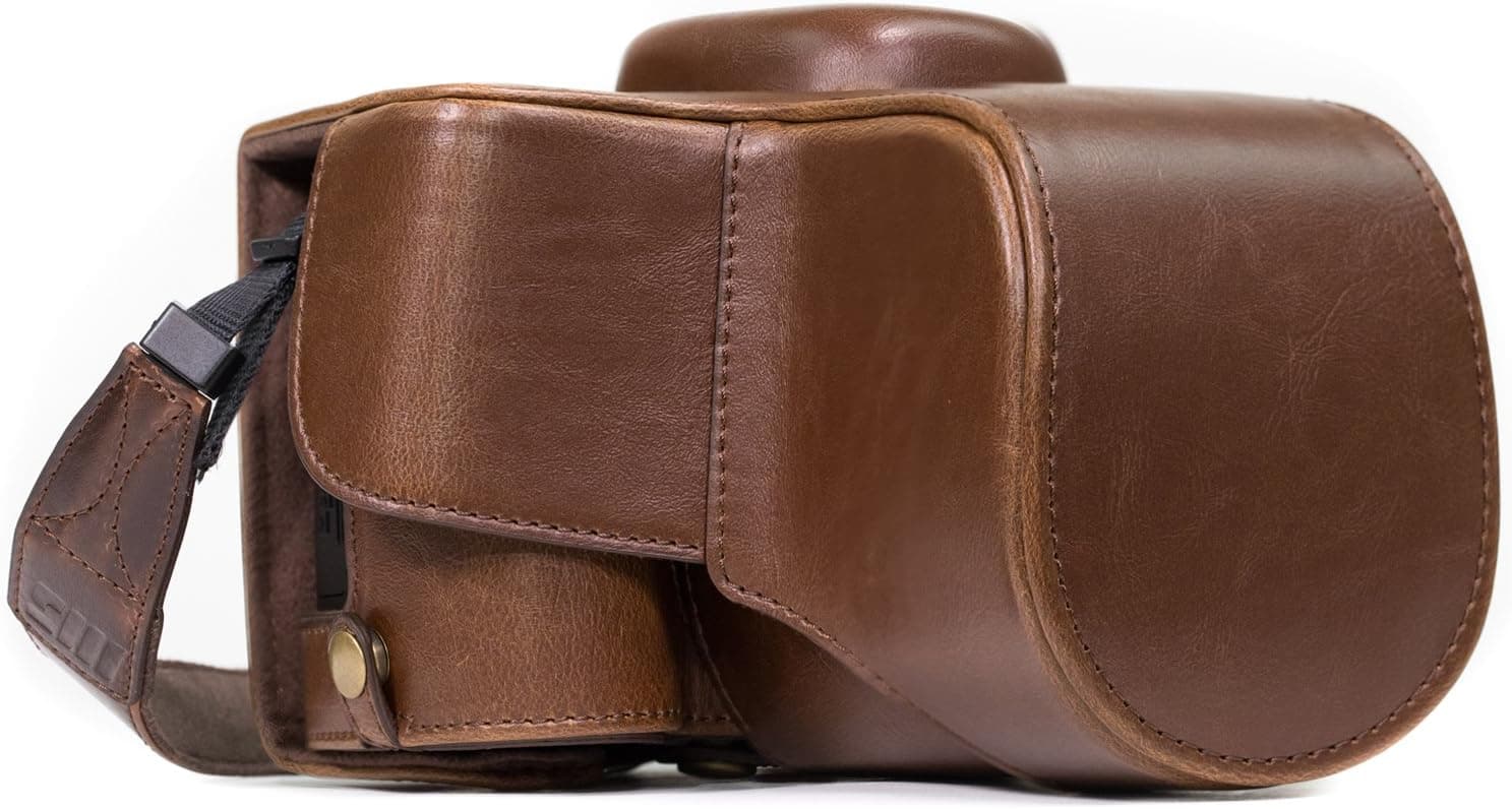 MegaGear Nikon D3400 Ever Ready Leather Camera Case and Strap, with Battery Access - Dark Brown - MG857