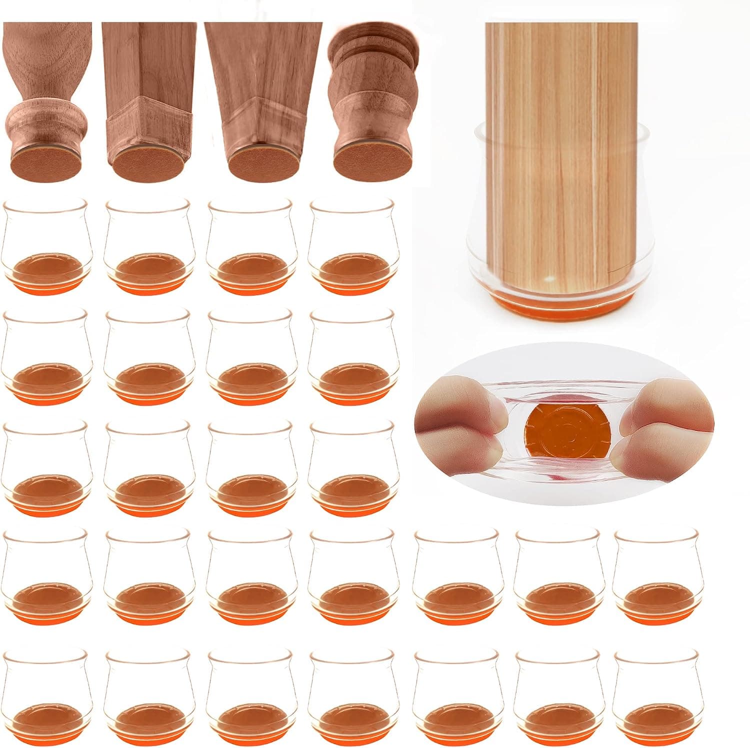 32 PCS Chair Leg Protectors for Hardwood Floors, Silicone Chair Leg Floor Protectors Furniture Leg Caps with Felt Bottom Chair Leg Covers Protect Floors from Scratching and Noise, Camel