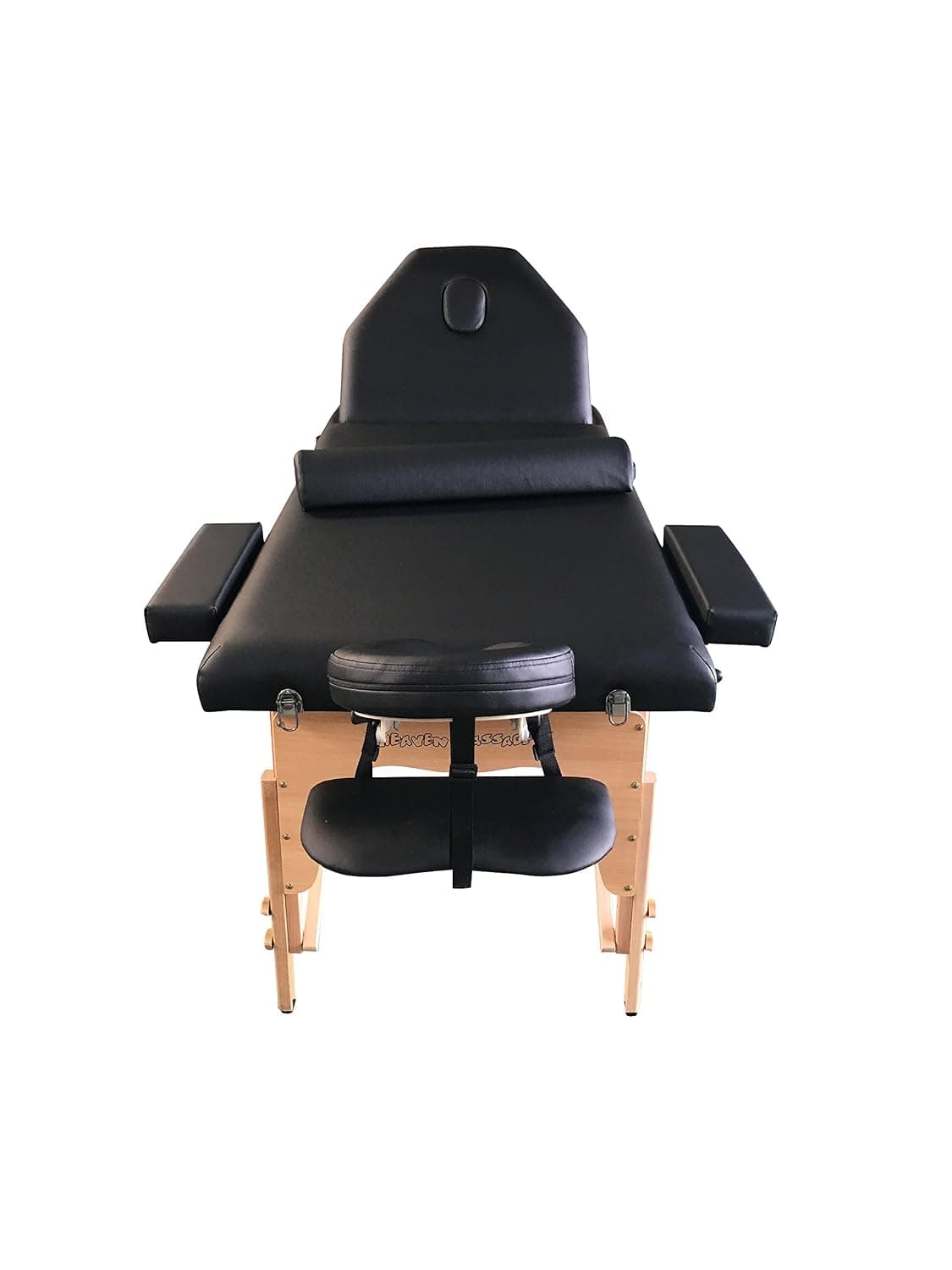 The Best Massage Table 3 Fold Reiki Portable Massage Table Free Half Bolster and Carry Case- PU Leather High Quality (BLACK)