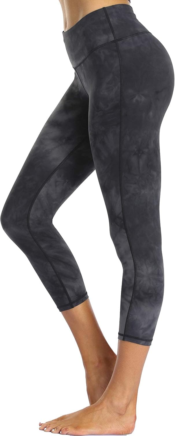 Oalka Women's Yoga Capris Running Pants Workout Leggings Tie Dye Black S