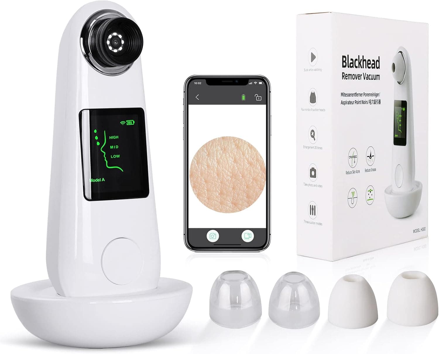 Blackhead Remover Wurkkos Pore Vacuum with Camera Black Head Remove Tools Acne Comedone Pimple Extractor with 6 Suction Heads for Phone,Tablet PC,Computer Facial Suctioner for Women & Men(Pink)