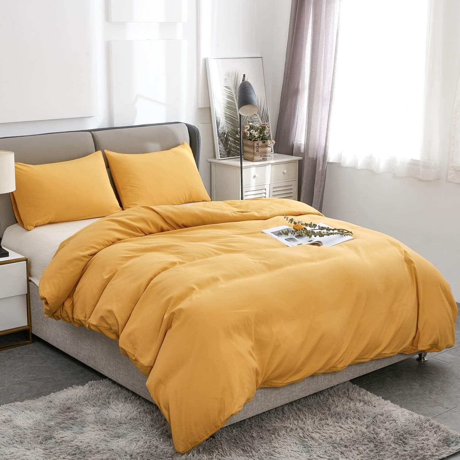 Lipo Duvet Cover Twin 3 Piece Set, Brushed Microfiber Duvet Cover and 2 Pillow Shams, Comforter Cover with Zipper Closure & Corner Ties (Twin-68"x90"-Yellow)