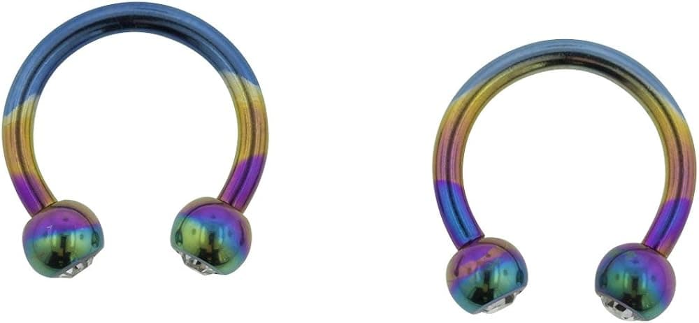 HotSilver Body Piercing Jewelry 14 Gauge (14G) Surgical Steel Rainbow Metallic & Crystal Horseshoes