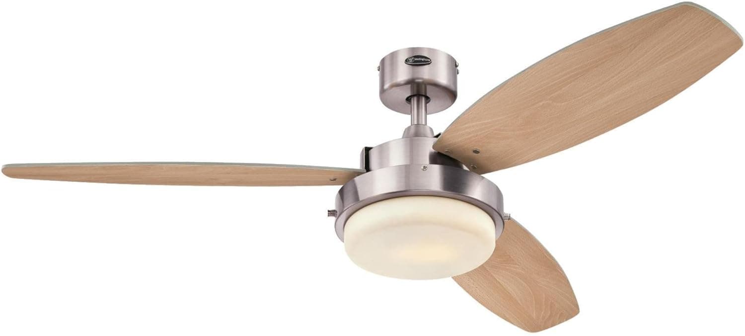 Westinghouse Lighting 7204100 Westinghouse Alloy 52-Inch Reversible Plywood Three-Blade Indoor Ceiling Fan, Brushed Nickel