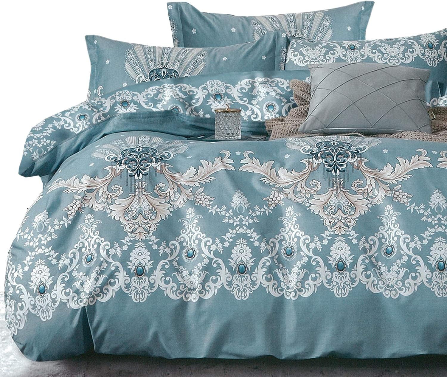 Essina King Duvet Cover Set 3pc Valencia Collection, 100% Cotton 620 Thread Count, Reversible Duvet Cover, Pillow Sham, Sorrento
