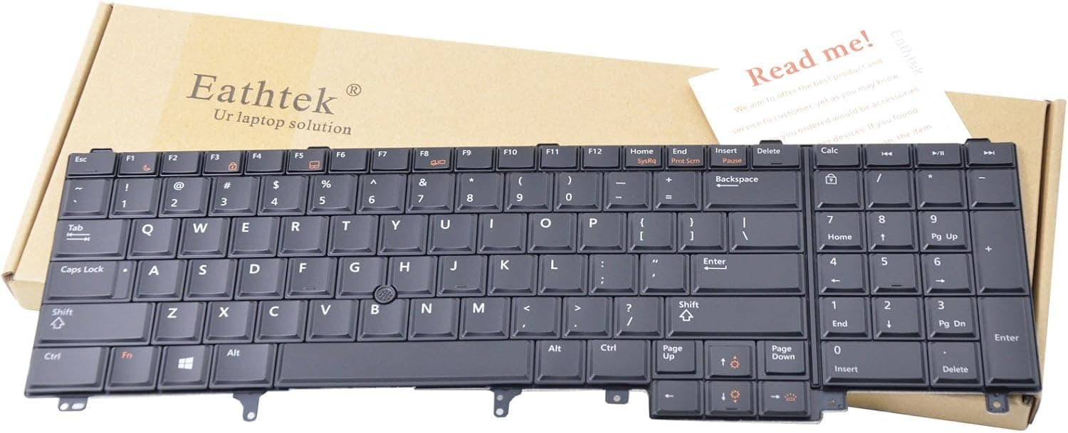 Eathtek Replacement Keyboard with Backlit and Pointer for Dell Latitude E6520 E6530 E6540 E5520 E5520M E5530 PRECISION M4600 M4700 M6600 M6700 HG3G3 0HG3G3 7T425 07T425 series Black US Layout