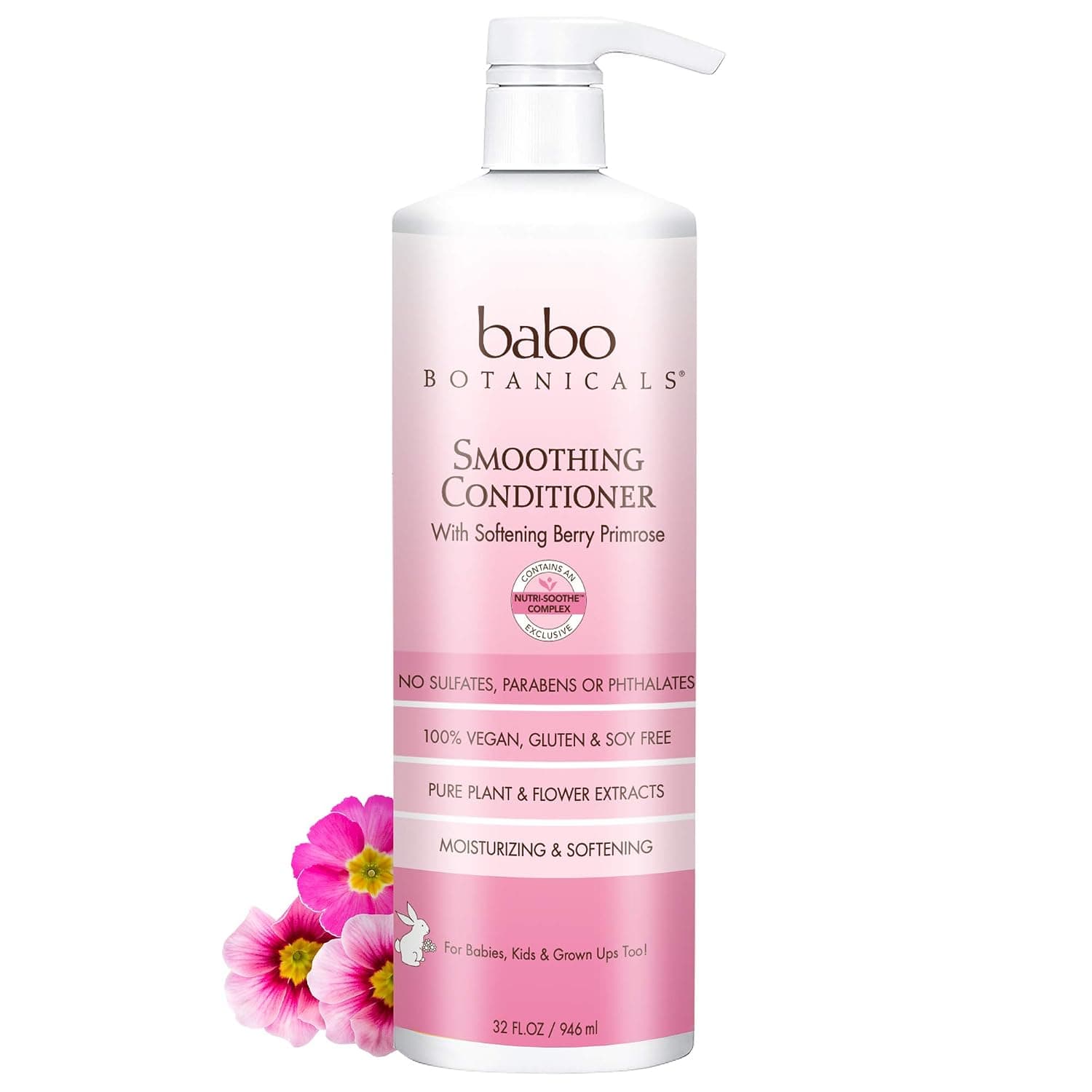 Babo Botanicals Smoothing Conditioner with Natural Berry and Evening Primrose oil, Hypoallergenic, Tear-free, Vegan, For Babies and Kids - 32 oz. (Family size) (BABO-8019)