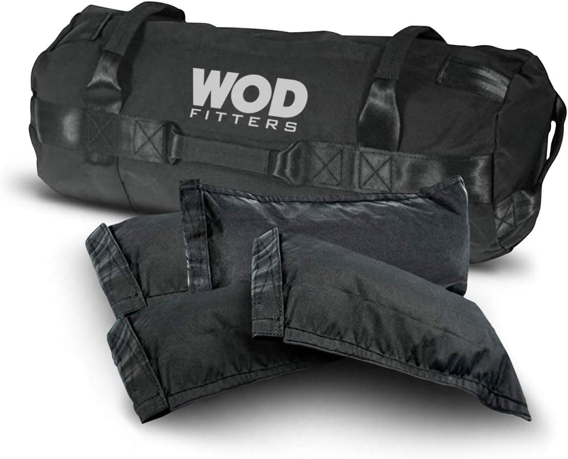 WODFitters Heavy Duty Fitness Sandbag - 3 (+1 Bonus) Inner Sand Bags for Adjustable Weight up to 30 lbs - Weightlifting, Strength Training, Exercise Equipment