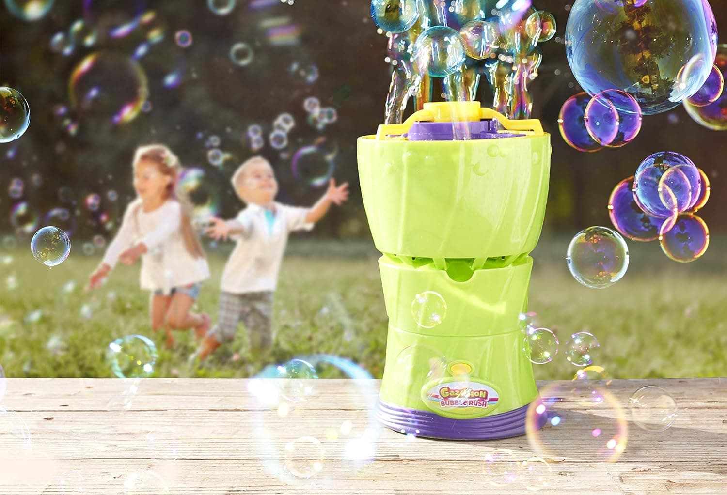 Gazillion Bubble Rush Bubble Blower Machine Bubbles for Kids, Purple/Green