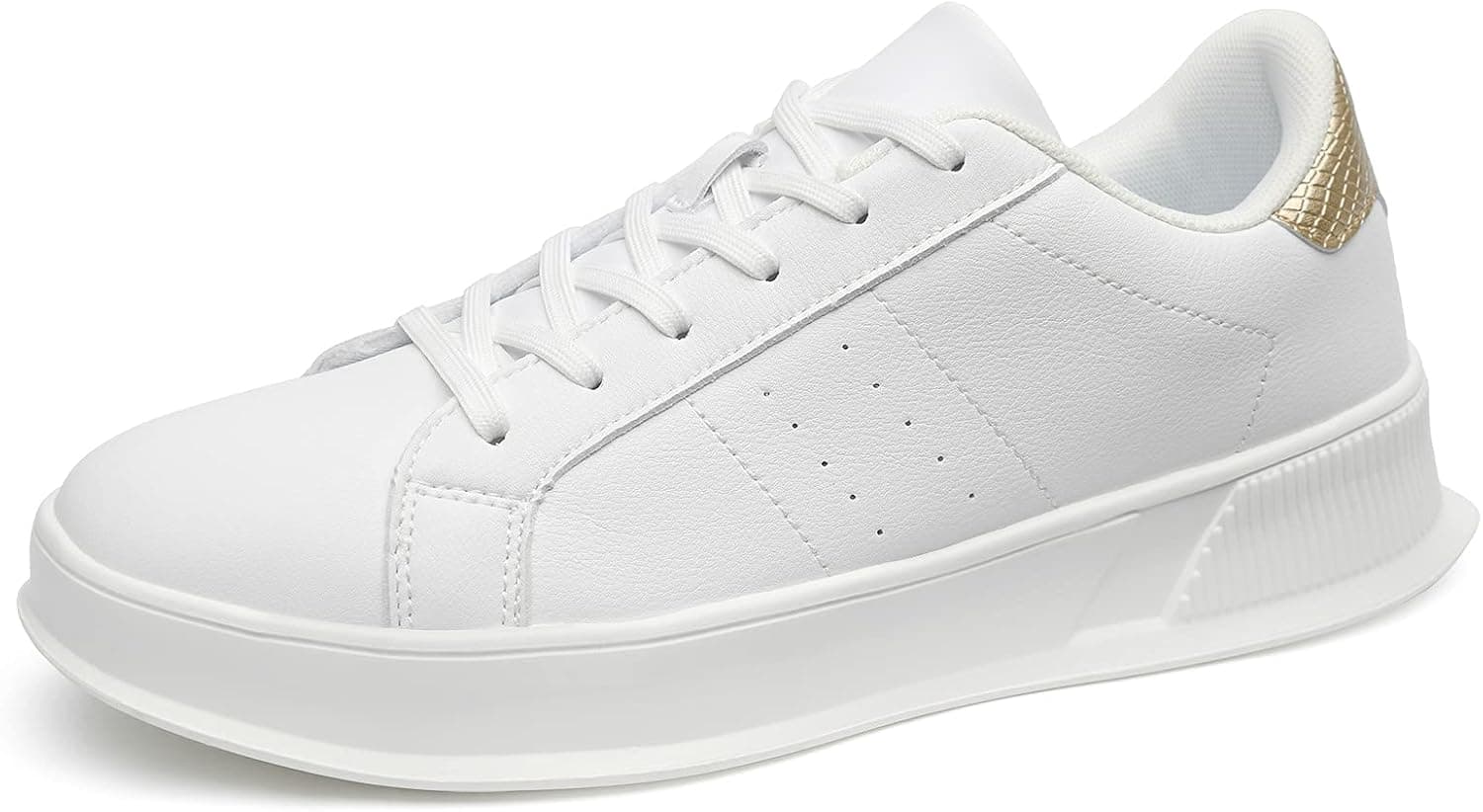 KPP Classic Low Top Shoes - Walking Shoes Lightweight Comfortable Classic Lace up Fashion Sneakers White Gold Size 12