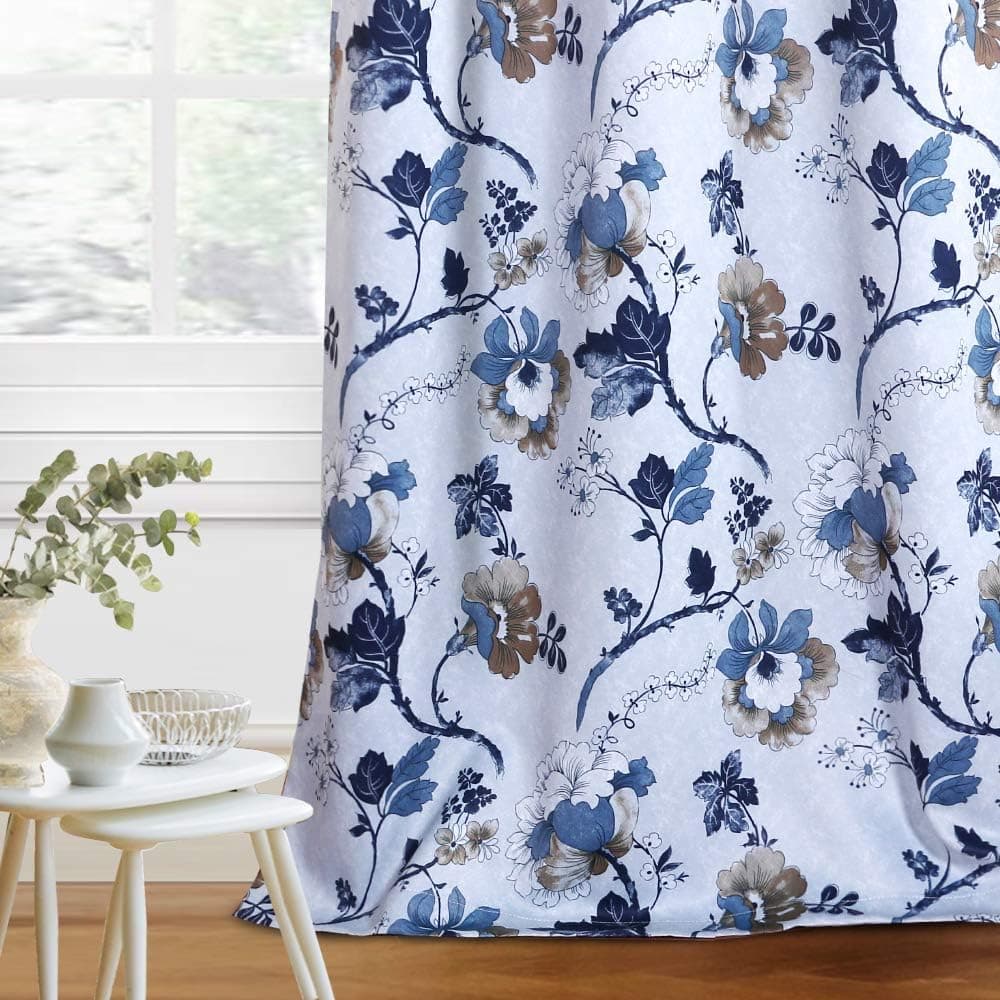 H.VERSAILTEX Vintage Rustic Style Printed Design Room Darkening Blackout Curtain Panels with Antique Grommet Top, Set of 1 Panel, W52 x L84 inch - Blue and Taupe Pattern